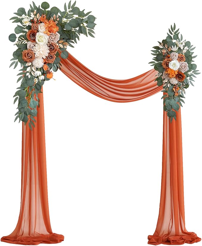 Artificial Flowers Wedding Arch Swag Kit, Burnt Orange, 26ft Fabric