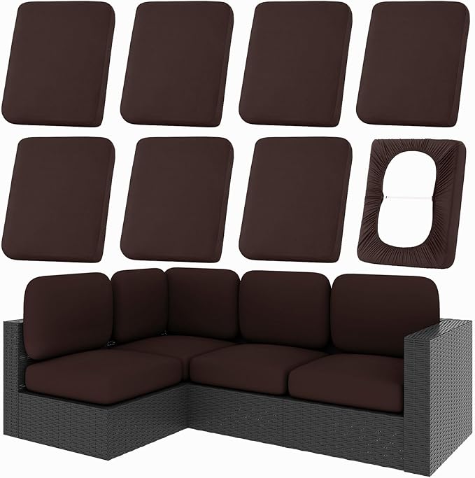Patio Cushion Covers in Coffee, Stretch Polyester-Spandex, Anti-Slip