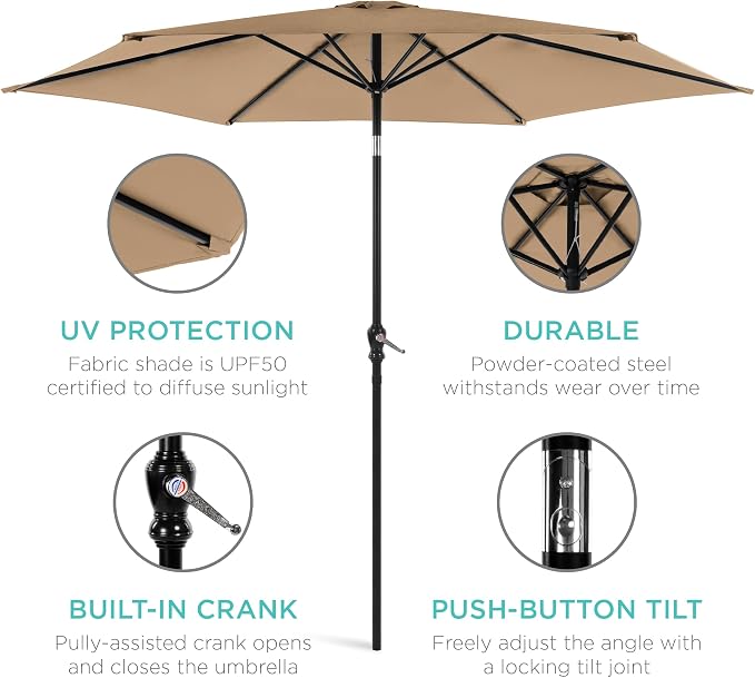 Best Choice Products 10ft Outdoor Table Compatible Steel Polyester Market Patio - Image 5