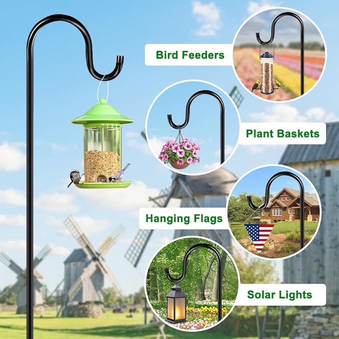 96" Shepherds Hooks for Outdoor, Heavy Duty Garden Bird Feeder Pole Hanging - Image 5