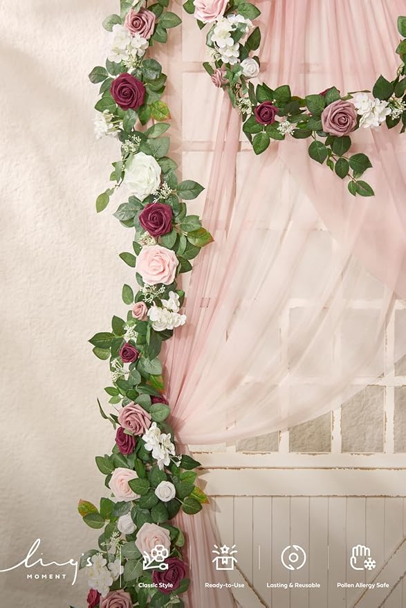 Artificial Rose Garland 5 Ft Dusty Rose Foam Silk Flowers Vine