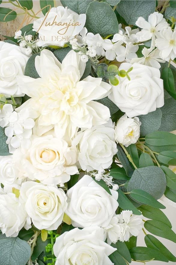 Artificial Flowers Arch Kit, 4 Pieces, White Champagne Silk