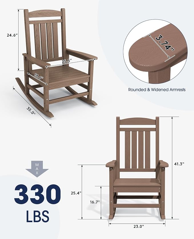 KINGYES Outdoor Rocking Chair Set of 2, High Density Polyethylene Patio Rocking - Image 3