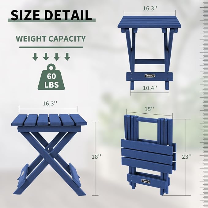 Side Table, Folding Adirondack Patio End Table, HDPE, No Assembly