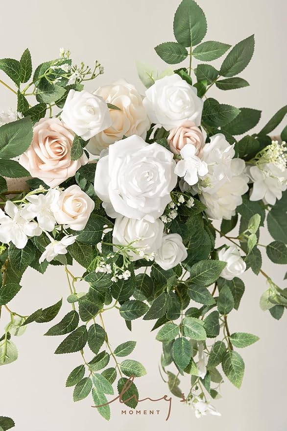 Artificial Flower Garland Arch Swags, 6.5 Ft, White-Sage Green Silk