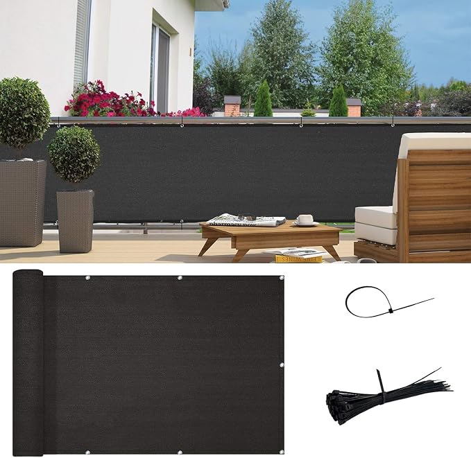 Sunny Guard Customized 3'x19' Black Balcony Privacy Screen, 90% Shade by SUNNYGUARD