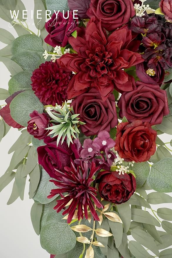Artificial Flowers Arch Swag Set, Wine Red, 3-Piece Pack