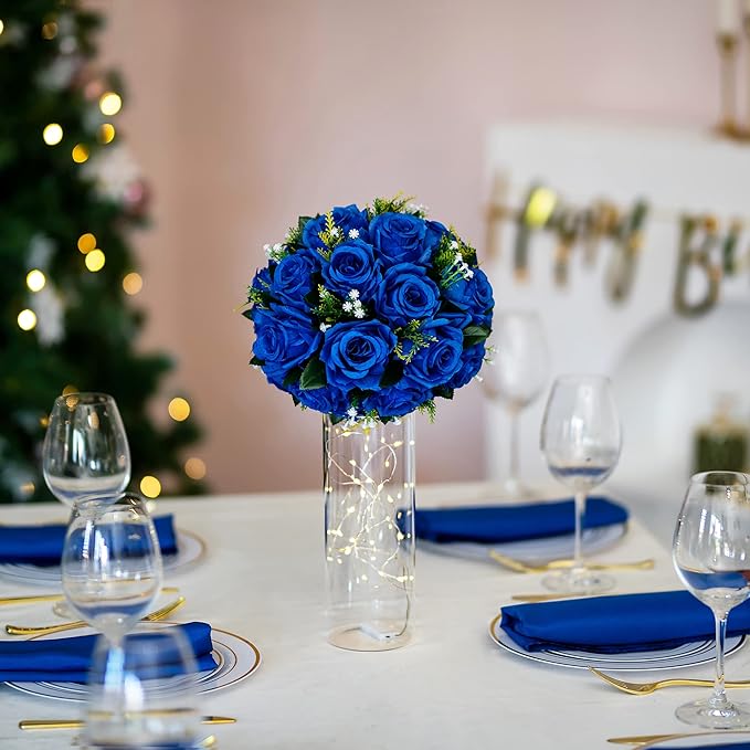 Artificial Flower Balls, Royal Blue Silk Roses for Centerpieces