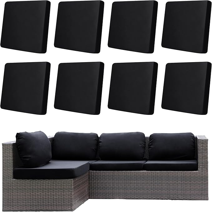 Cushion Covers, 8 Pack, Black Stretch Fit for Patio Furniture & Sofas