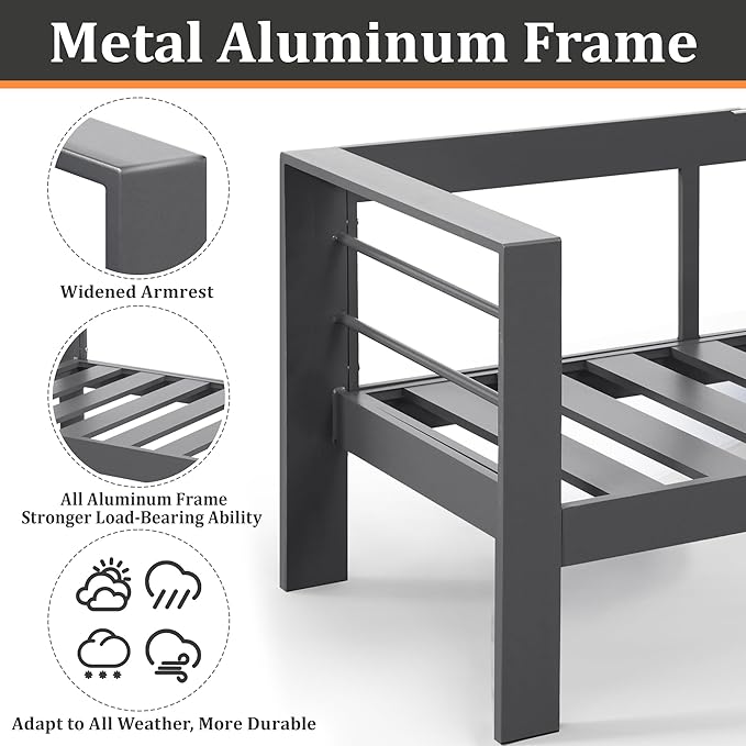 Kiss the Water Outdoor Patio Metal Furniture Chair, Deep Seating Patio Couch - Image 3