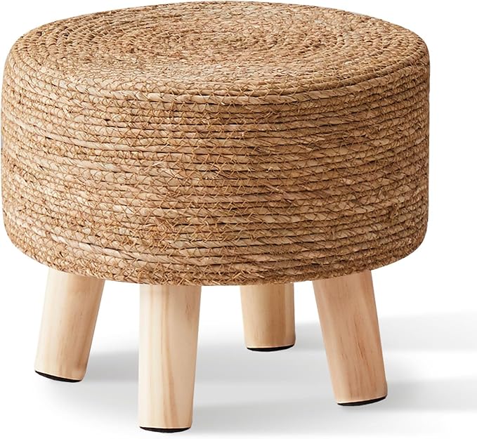 Wimarsbon Round Foot Stool Natural Seagrass Poufs Ottoman Hand Weave Footrest by Wimarsbon