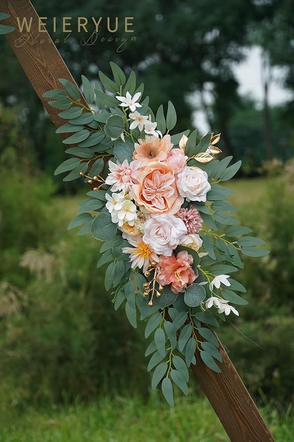 Artificial Flower Swags, 2-Pack, Coral Pink Silk Blooms for Weddings