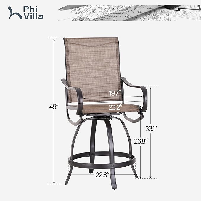 PHI Villa Outdoor Swivel Bar Stools Set of 4, Counter Height Patio Chairs - Image 6