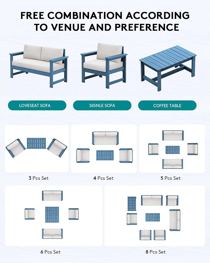 SERWALL 5 Pieces HDPE Outdoor Sofa Set - Image 8