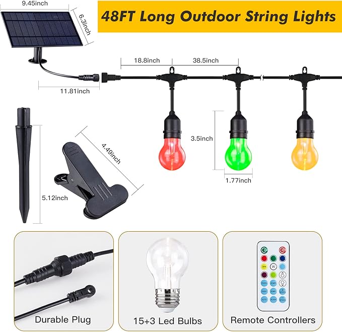 Solar String Lights, Outdoor 8-Color LED with 6 Modes