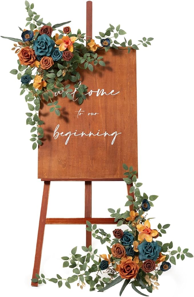 Artificial Greenery Floral Swag, 2 Pieces, Teal and Orange Wedding Sign Decor