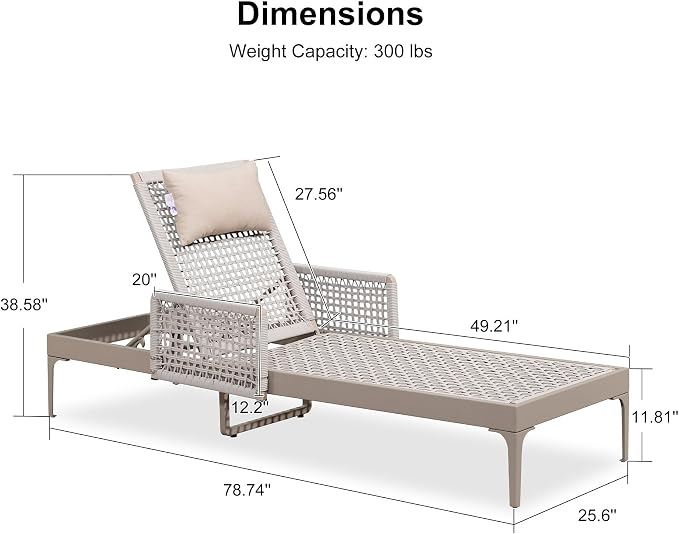PURPLE LEAF 3 Pieces Outdoor Chaise Lounge Set Rattan Wicker Lounger - Image 8