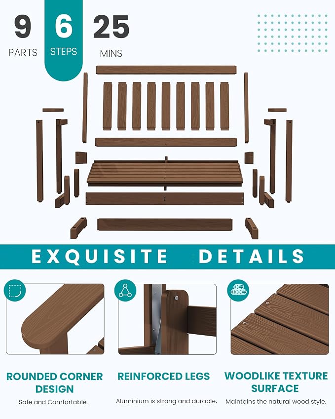 SERWALL Outdoor Glider Bench Set of 4, HDPE Weather-Resistant Swinging Bench - Image 5