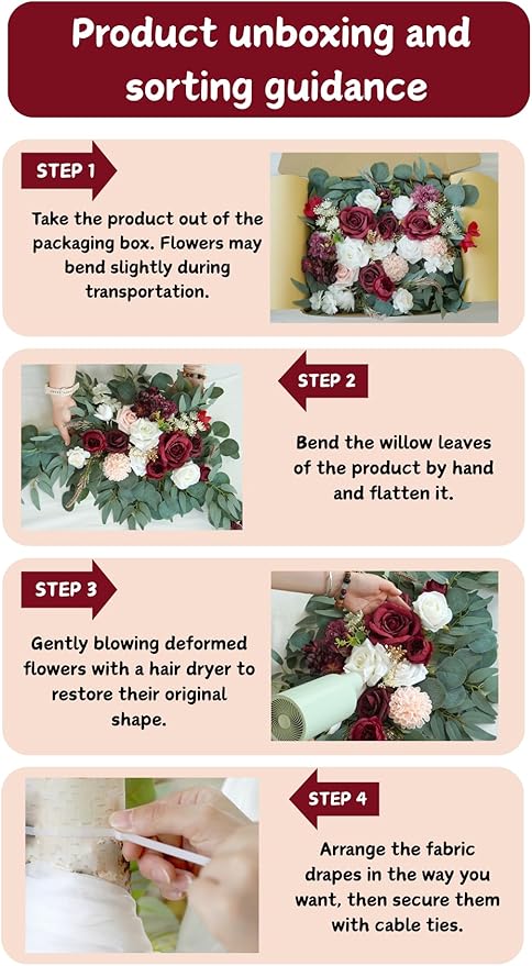 Artificial Flower Arch Swag Kit, 4 Pieces, Burgundy and Blush