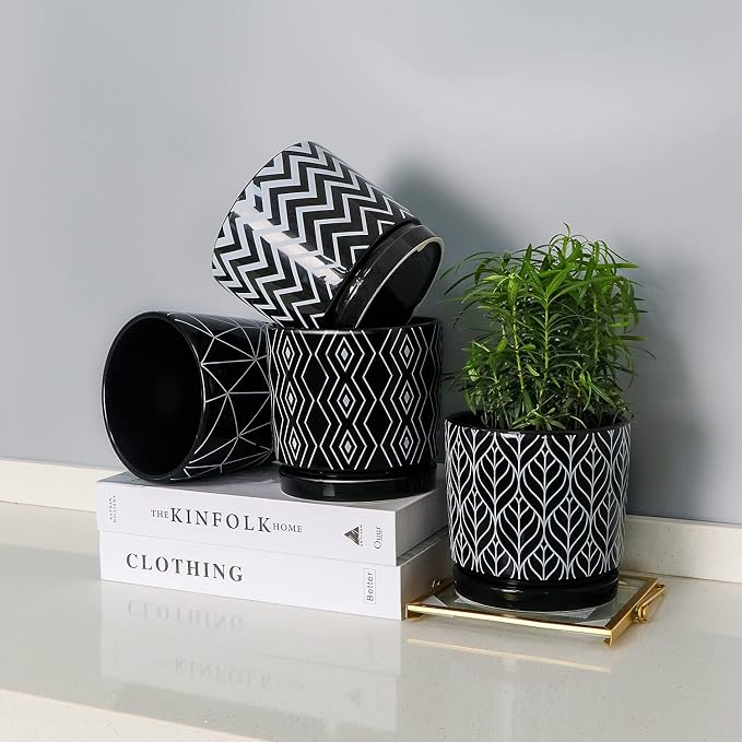 Ton Sin Flower Pots, 5.5 Inch Black Ceramic Planter - Image 4