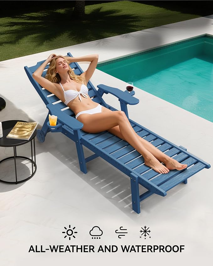 Carauci Lounge Chair Outdoor Set of 4, HDPE Chaise Lounge - Image 6