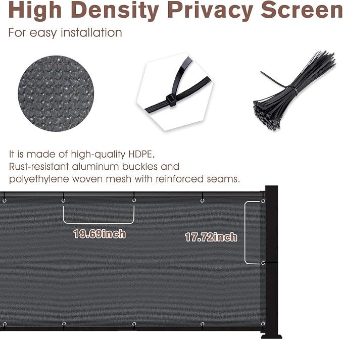 Sunny Guard Customized 3'x21' Dark Grey Balcony Privacy Screen, 90% Shade - Image 4