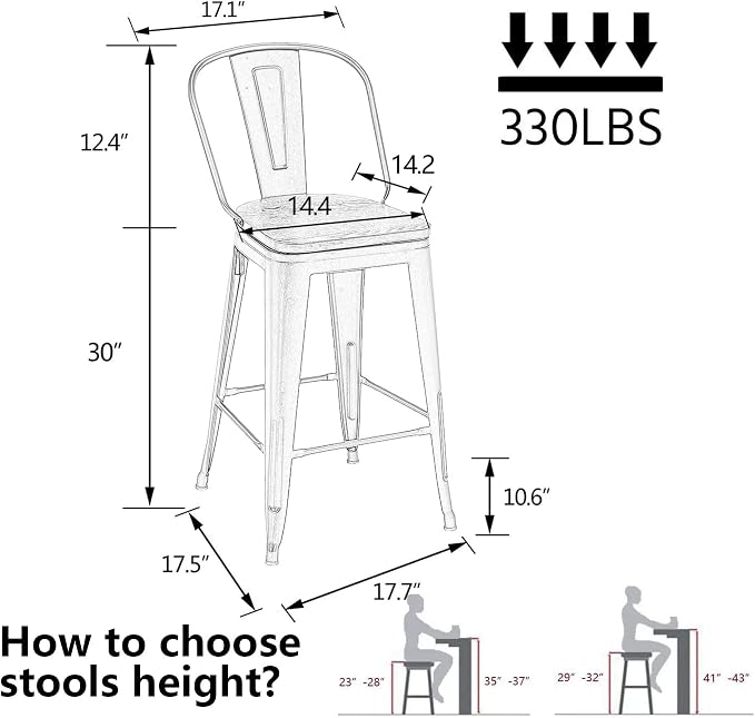 Alunaune 30" Swivel Metal Counter Height Bar Stools Set of 4 High Back - Image 2