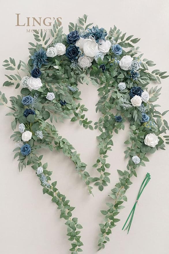 Artificial Flower Garland 78 Inch Dusty Blue and Navy Silk Arch Swag