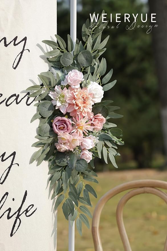 Artificial Flowers Wedding Arch Swag Kit, Romantic Pink Silk, 2-Pack