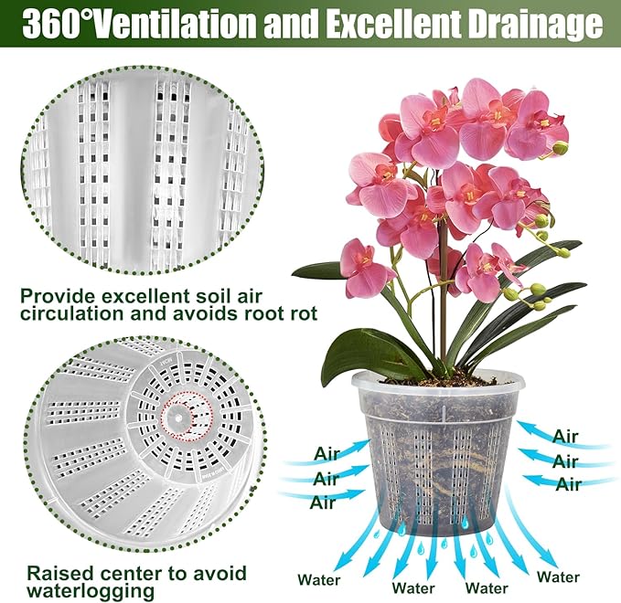 Orchid Pot with Saucers, 3 Each of 4.3", 6.1" Orchid Pots with Holes, 9 Pack - Image 5