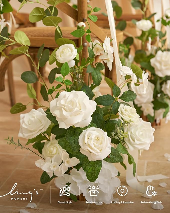 Artificial Flower Arrangements, 4 Pack, 17.5 Inch Tall, White and Sage