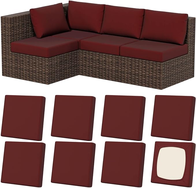 Cushion Covers, 8 Pack Stretch Fit in Wine-Red, Machine Washable