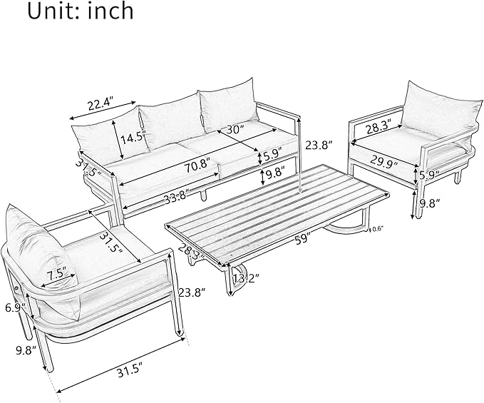 Merax 4 Piece Sectional Furniture Patio Sofa Multi-Person Outdoor Steel Sofa Set - Image 16