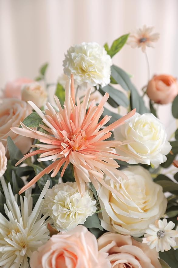 Artificial Flowers Champagne Bulk Set, 31 Heads with 40 Stems and 11 Leaves