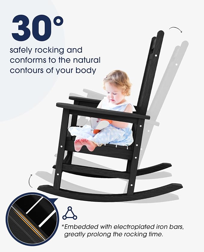 KINGYES Oversized Outdoor Rocking Chair Set of 2, All-Weather Patio Rocking - Image 4