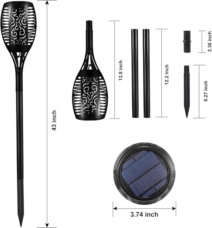 Torches, 43-Inch Outdoor Solar Lights with Three-Mode Flame Effect