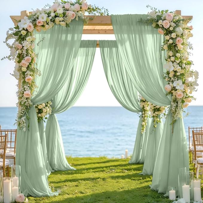 Outdoor Curtains Sage Chiffon Wedding Arch Drape, 2 Panels 29 in x 6 Yards