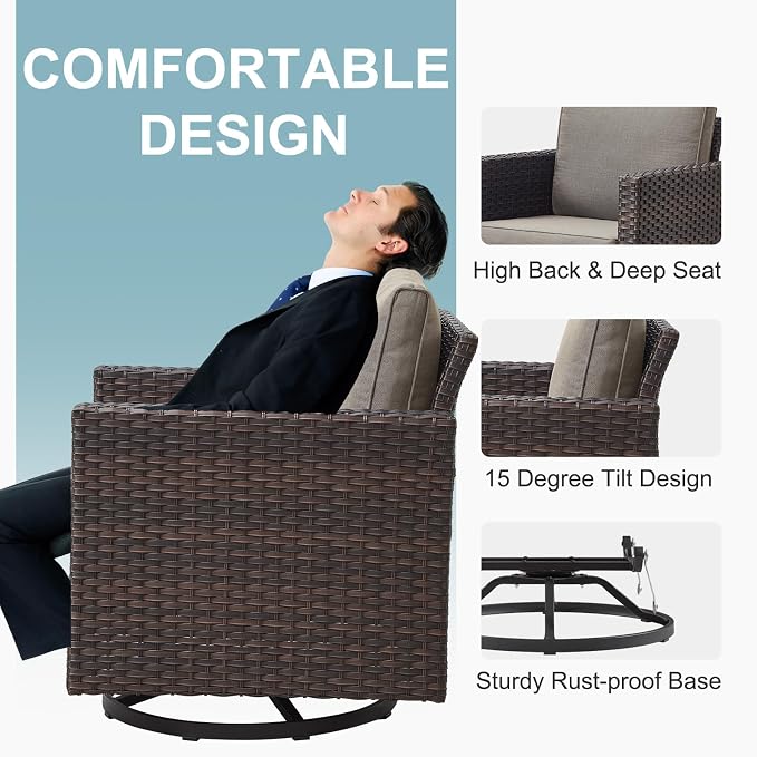 Belord Outdoor Bistro Set 3 Piece Wicker Swivel Rocker Patio Chairs, Oversize - Image 4