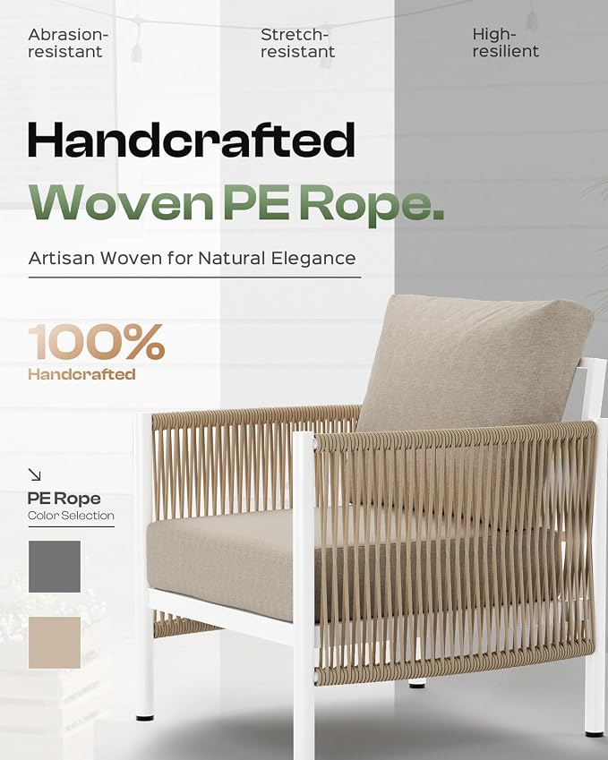 Aluminum Outdoor Sofa Armchair, HDPE Rope Patio Couch - Image 4