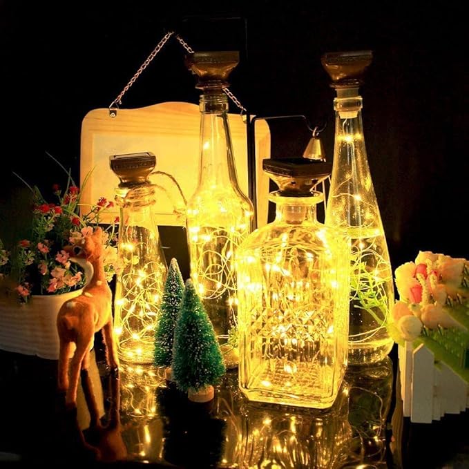 Solar Wine Bottle Lights, 12 Pack Copper Fairy String Lights in 3 Colors