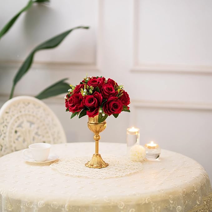 Artificial Flower Ball Centerpieces in Crimson Red Silk, 9.5 Inch
