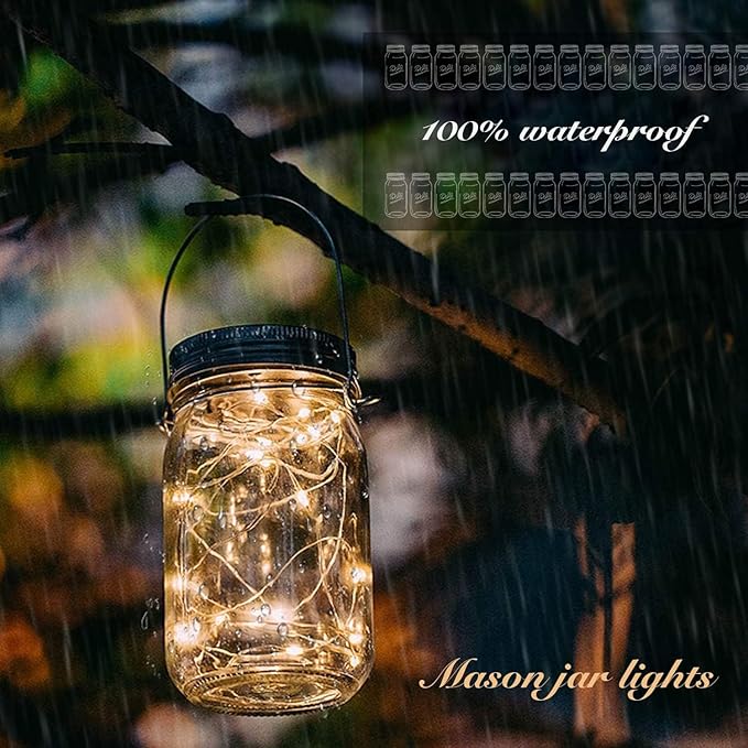 String Lights, 12-Pack Solar Mason Jar Lid Lights in Warm White