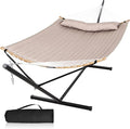 Double Hammock with 12 FT Stand, 2 Person Curved Bar Hammock with Stand by MansionHome