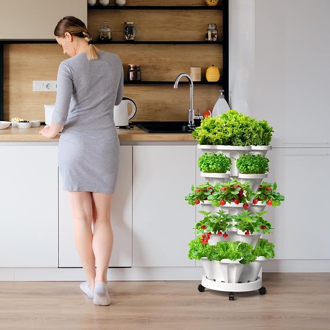 7 Tiered Strawberry Vertical Planter 2 Pack, Stackable Tower Garden Planter - Image 7