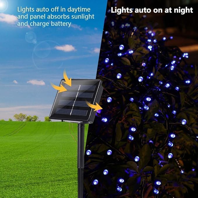 String Lights 72 ft Solar Powered Blue LED, 8 Modes, IP65 Waterproof