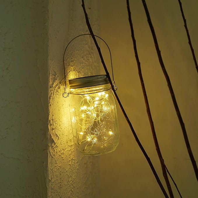 String Lights for Mason Jars, 30 LED Warm White Solar Lids, 12 Pack
