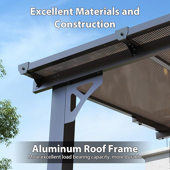 Pergola with Aluminum Frame, UV-Blocking Polycarbonate Roof, 95 x 62 Inch