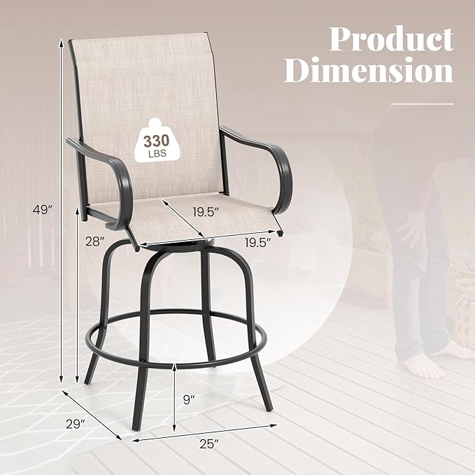 Giantex Set of 4 Swivel Outdoor Bar Stools, All-Weather Bar Height Patio Chairs - Image 4