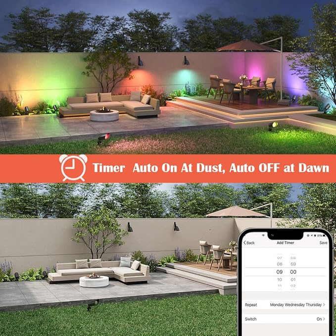 Landscape Spotlights, 4-Light Set, RGB Color-Changing, Aluminum