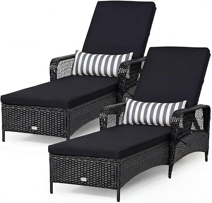 Tangkula Wicker Chaise Lounge Outdoor Set of 2, Patio Rattan Reclining Chaise by TANGKULA